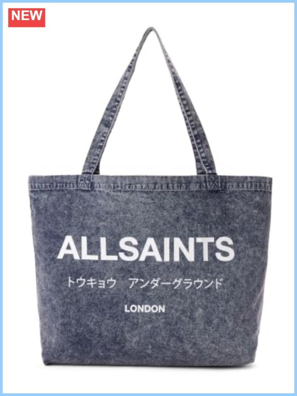 Acid Wash Cotton Canvas Tote Bag with Dual Shoulder Straps and Japanese Text